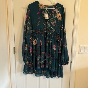 Free People Emerald Combo Floral Dress- NWT
